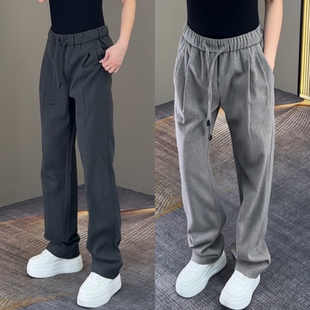 简约时尚 男士 捏褶个性 设计感轻奢垂坠感系绳款 秋季 直筒休闲裤 新款