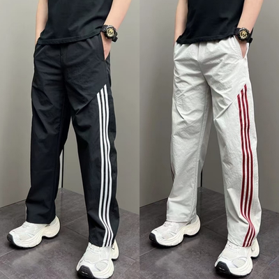 春季三条杠拼接条纹男士休闲裤