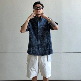 夏季复古休闲设计感短袖衬衫男士美式时尚百搭高级感休闲半袖上衣