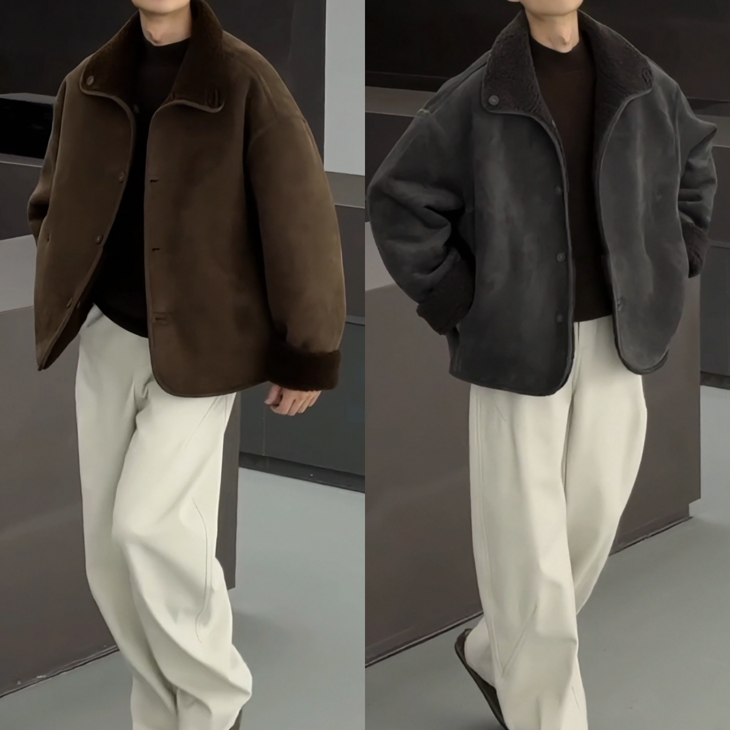 冬季新款美式复古潮流简约美拉德机车风男士加绒加厚保暖夹克外套