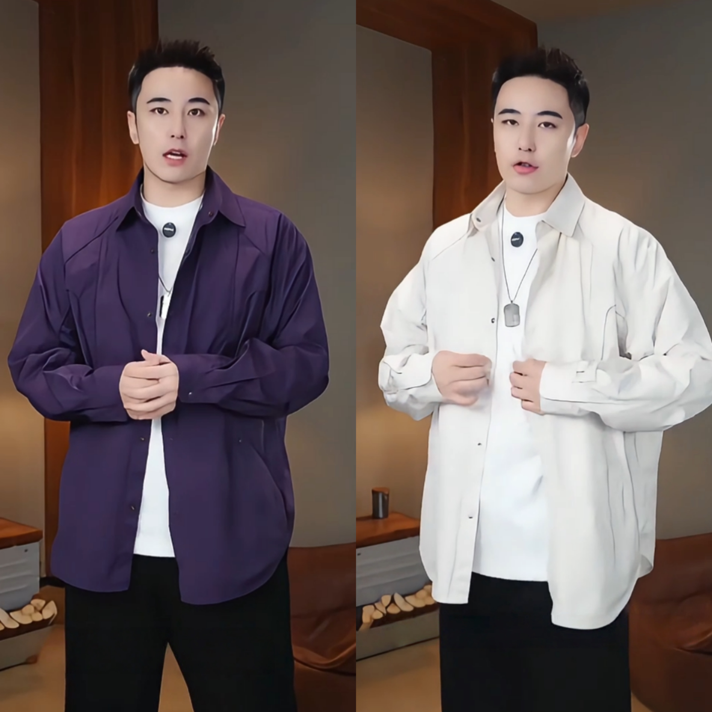 春季新款潮流拼接个性结构立体感男士轻熟风简约痞帅长袖衬衫外套