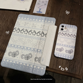 rbh原创ins费尔岛风适用ipadPro双面磁吸保护套三折ipad壳带笔槽air4 511寸12.9寸可爱少女简约文艺