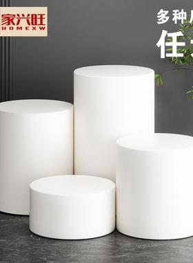 白色烤漆木质圆柱地台展示台圆墩子圆形橱窗模特站台底座展会展台