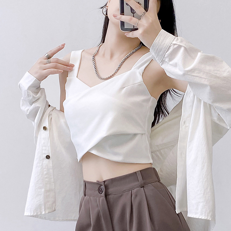 V领吊带背心女内搭夏季上衣黑白色抹胸外穿裹胸打底美背西装内搭