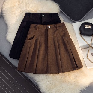 2025胖mm秋冬复古灯芯绒半身裙大码 高腰显瘦百搭小个子减龄百褶裙