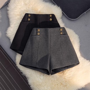 胖mm毛呢短裤 百搭显瘦A字阔腿裤 2025冬季 靴裤 女 高腰大码 灰色时尚
