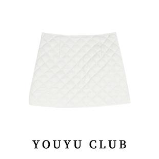 宽松夹棉胖mm半身裙女 大码 白色菱格显瘦包臀裙2025秋冬季 新款 时尚
