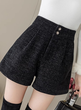 小香风亮丝显瘦短裤女外穿2026年春季新款高腰a字雪尼尔阔腿靴裤