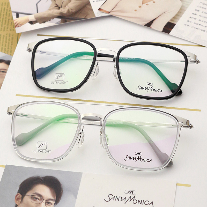 SANTAMONICA圣曼尼加双梁男透明全框眼镜框方框近视眼镜架SM23006