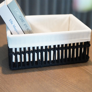 诧寂风收纳筐手工编织桌面收纳篮布艺收纳盒中古风茶几收纳筐藤编