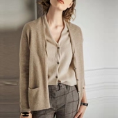 断码 清仓 戎美衣尚羊绒羊毛开衫 女v领卷边慵懒风韩版 宽松外套