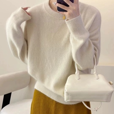【温柔风】戎美衣尚软糯圆领套头山羊绒女慵懒宽松针织毛衣打底衫