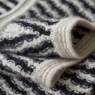 条纹羊绒毛衣背心羊毛女秋冬款 戎美衣尚复古无袖 清仓 马甲 断码