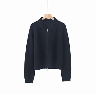 戎美衣尚高品质羊绒羊毛双拉链长袖翻领女针织羊毛衫宽松显瘦气质