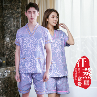 汗蒸服桑拿浴袍纯棉麻男大码 会所浴衣加厚款 足浴按摩服足疗店衣服