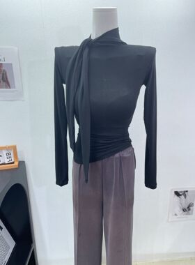 围巾领长袖上衣 江南美人高级气质修身OL显胸打底衫