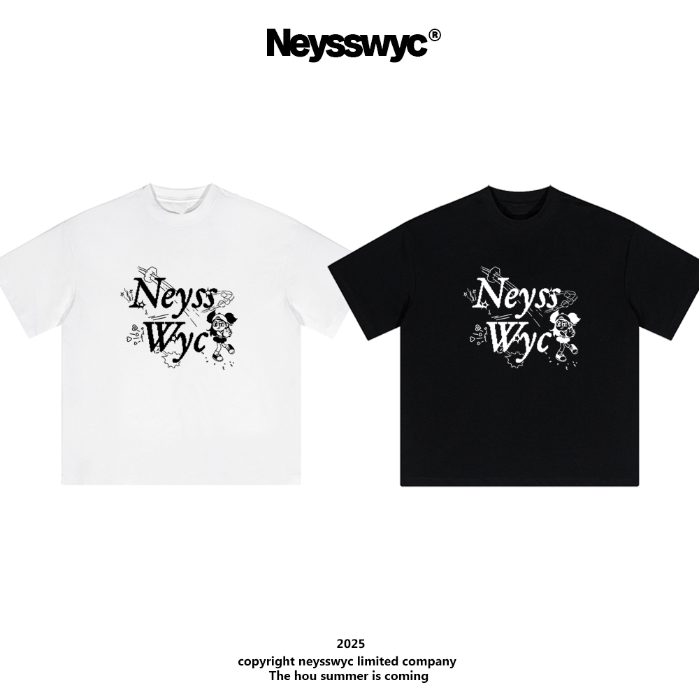 NEYSSWYC 【像素女孩】重磅黑白宽松百搭夏涂鸦T恤