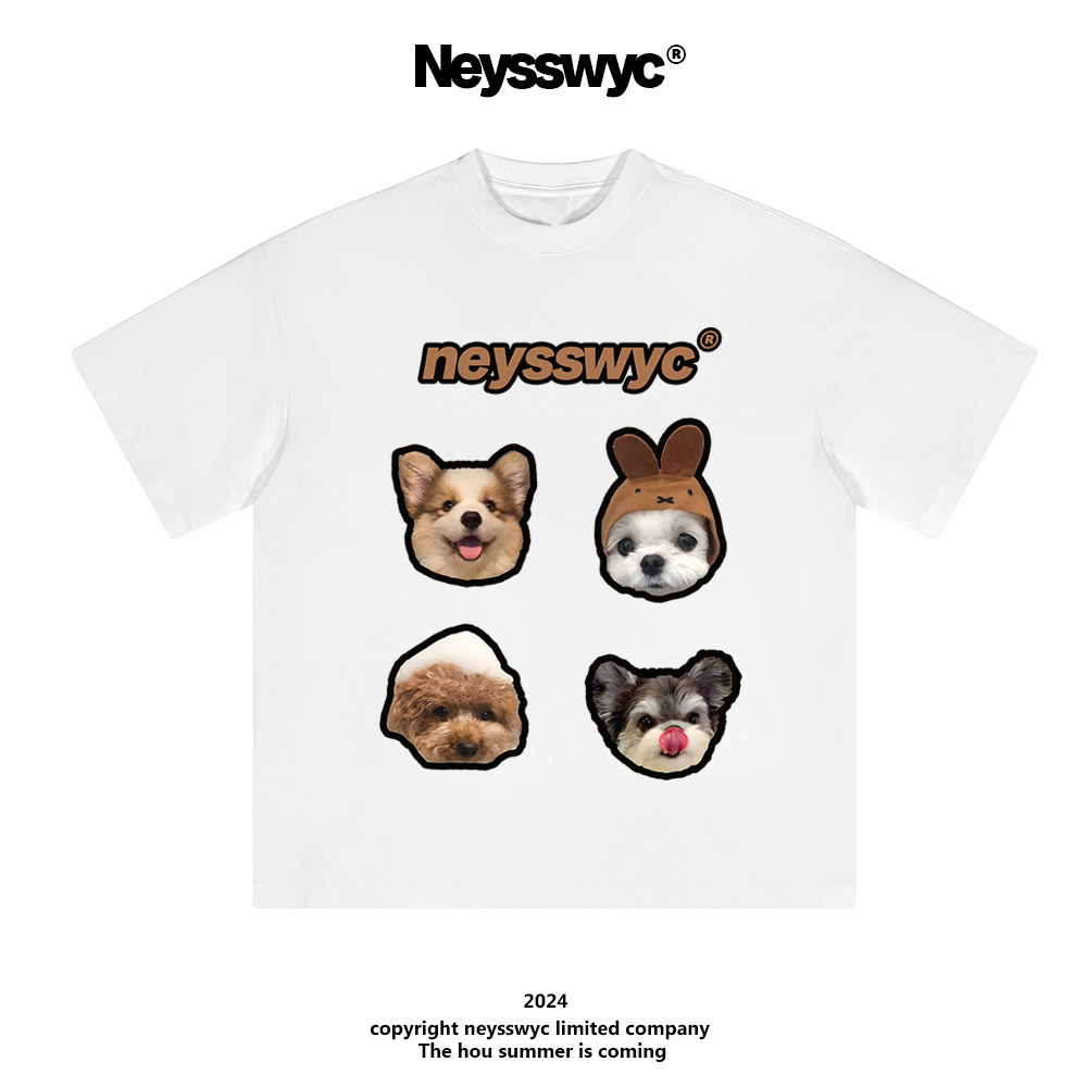 NEYSSWYC【小狗聚会】原创百搭宽松短袖纯色可爱T恤竞松情侣夏季y