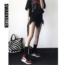 SwagKiller 黑色流苏撕边牛仔短裤热裤 个性 夏天哦!显腿长!