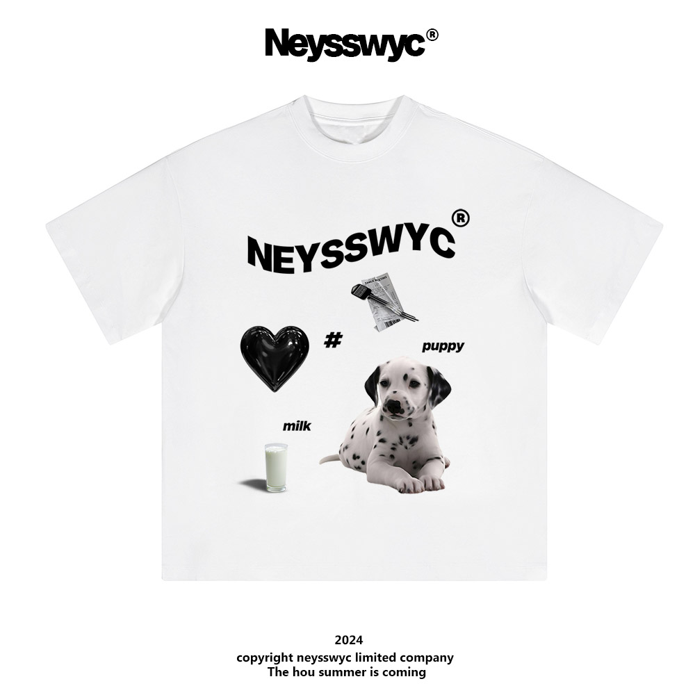 NEYSSWYC 【斑点狗】小众纯色ins风百搭斑点小狗可爱简约短袖T恤