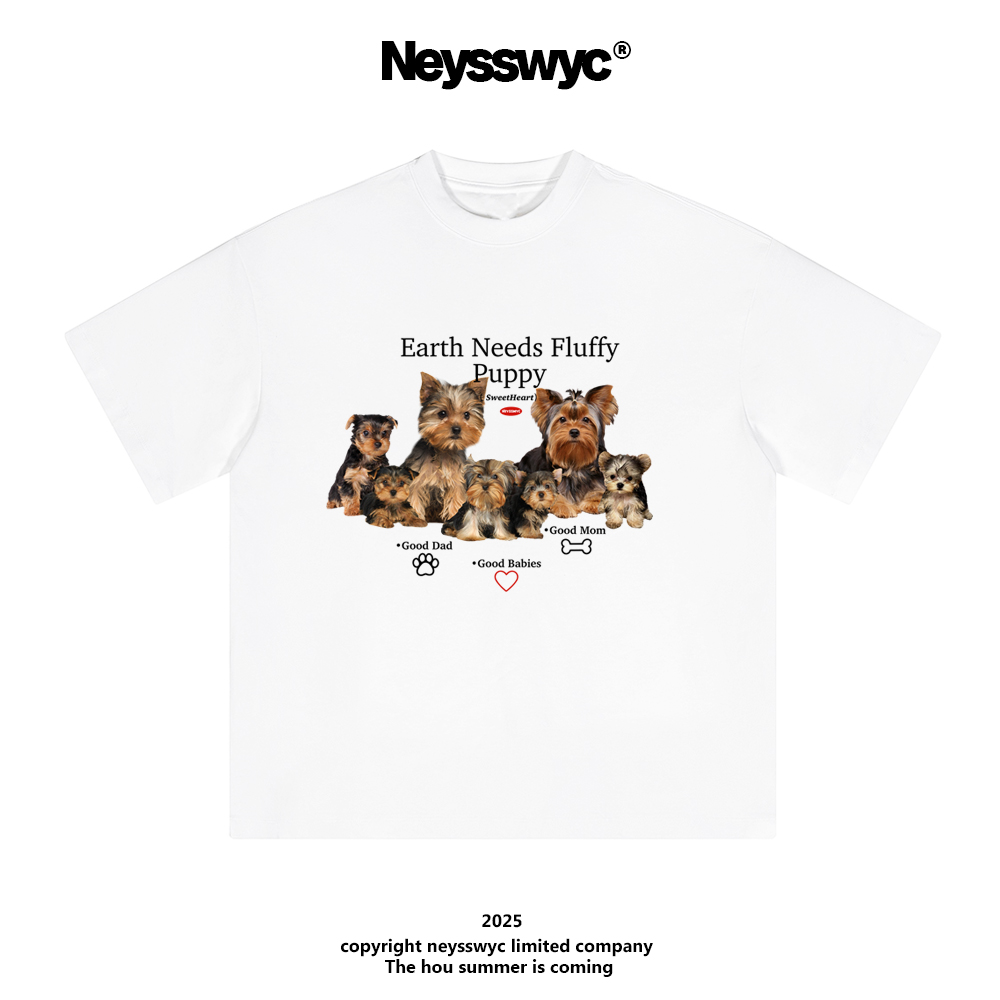 NEYSSWYC 【约克夏狗狗】重磅白宽松百搭夏涂鸦T恤