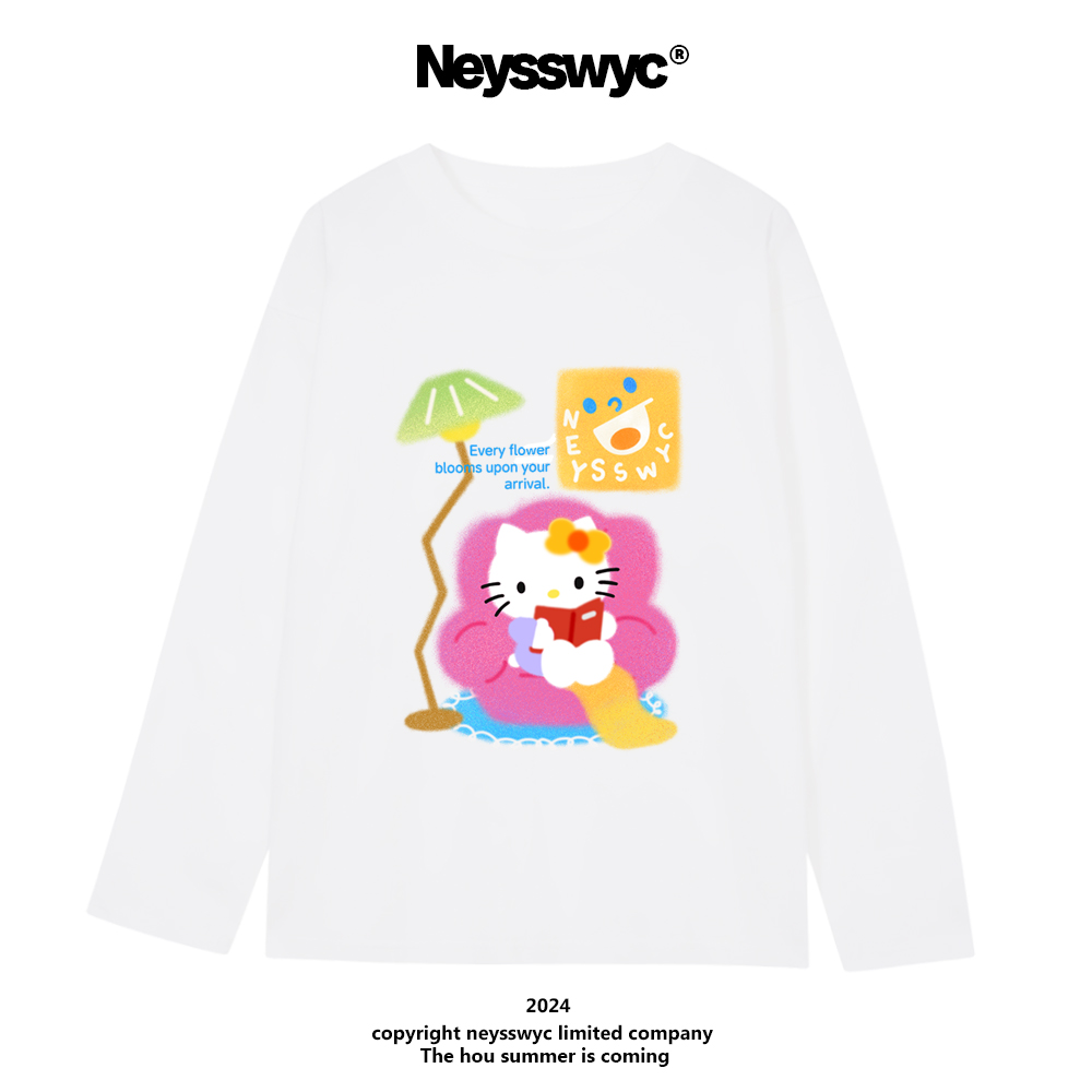 NEYSSWYC KT动漫长袖T恤宽松百搭磨毛可爱风小众情侣猫咪学生秋冬