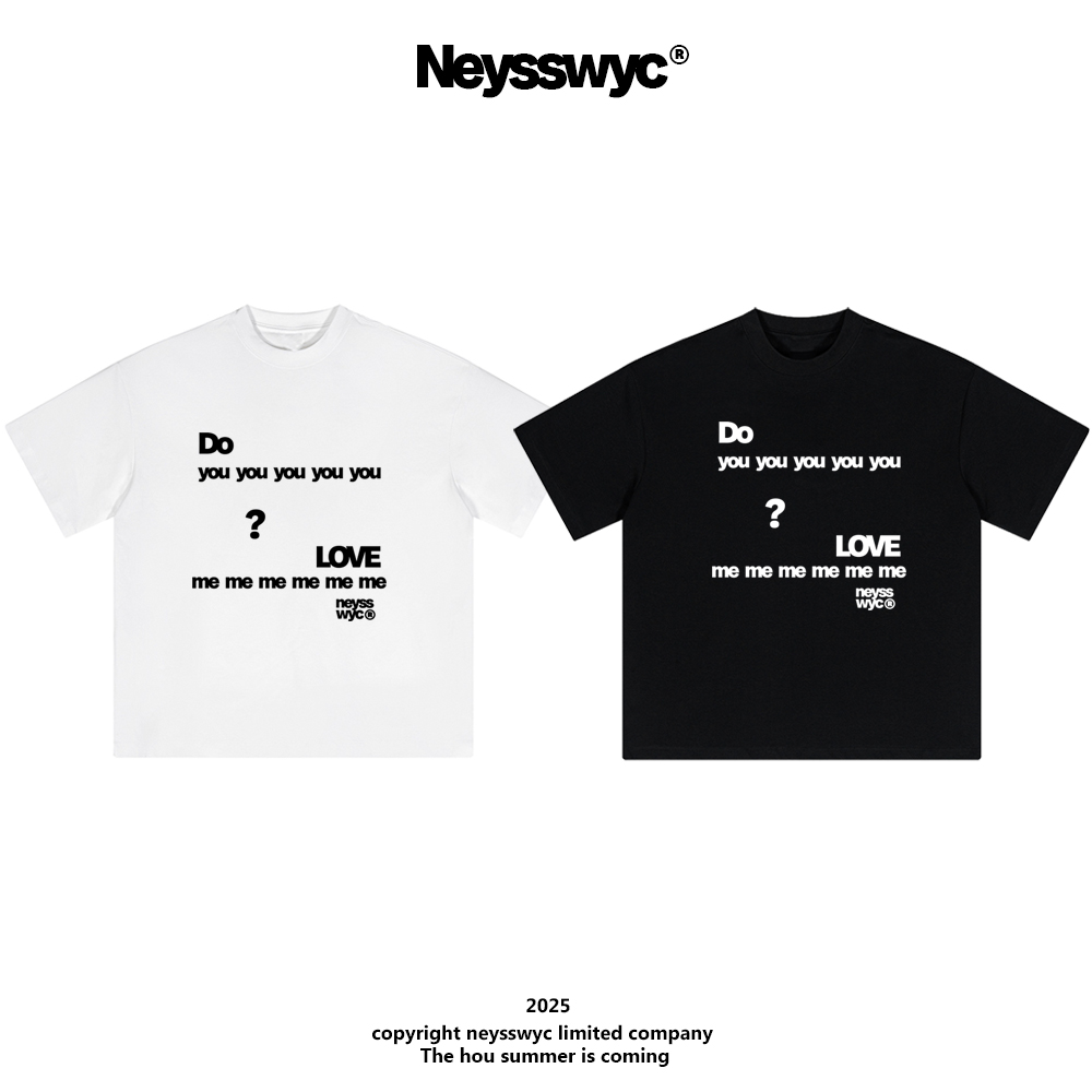 NEYSSWYC 【Do you love ME?】重磅黑白宽松百搭夏涂鸦T恤