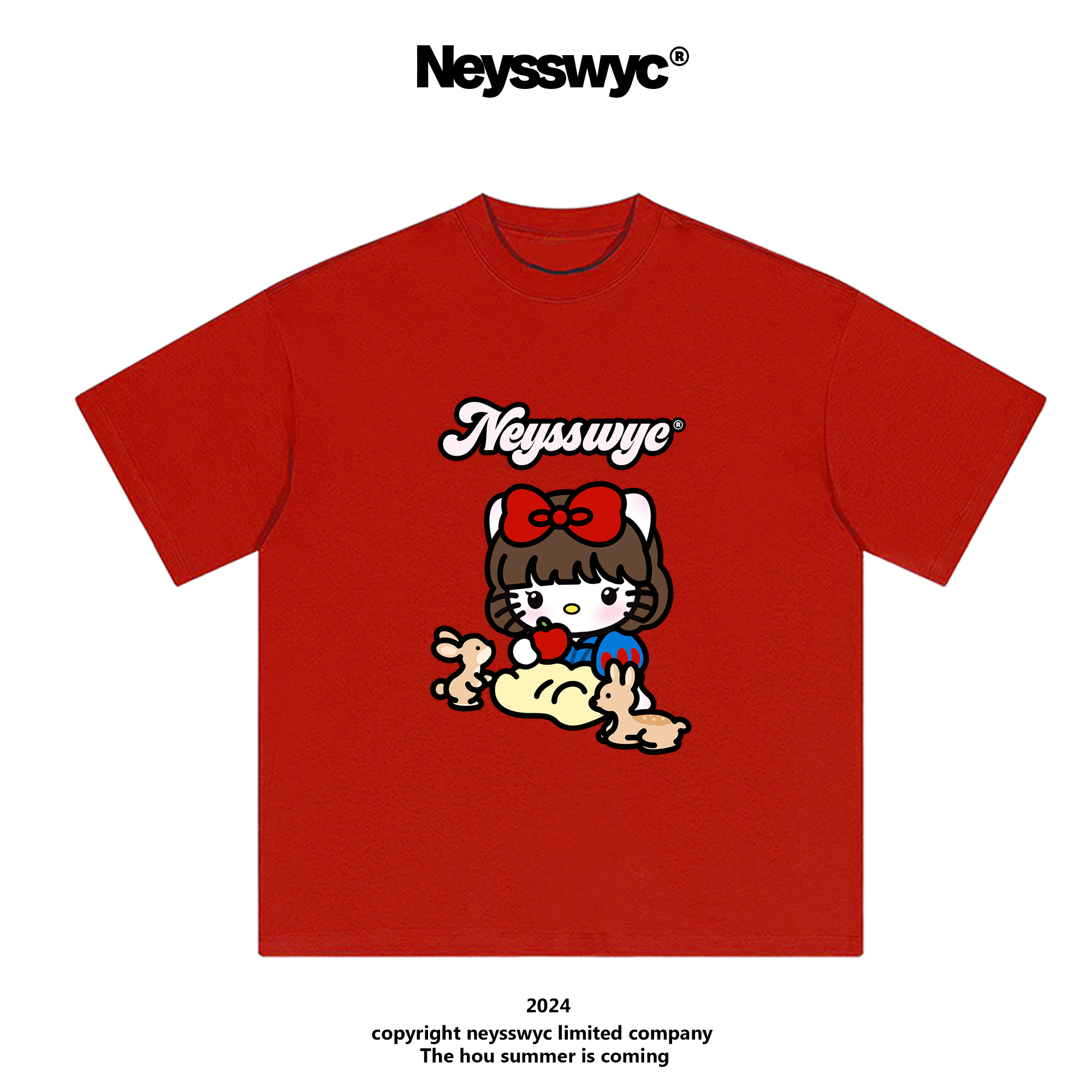 NEYSSWYC 【公主】大红色显白短袖T恤可爱T恤宽松情侣夏显白kt