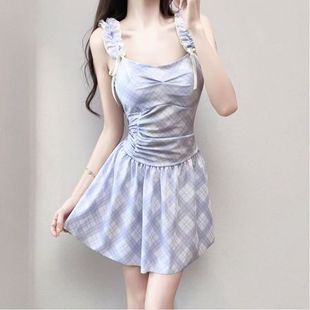 2026款 泳衣女连体保守遮肚显瘦初中生少女小清新胸聚拢泡温泉泳装