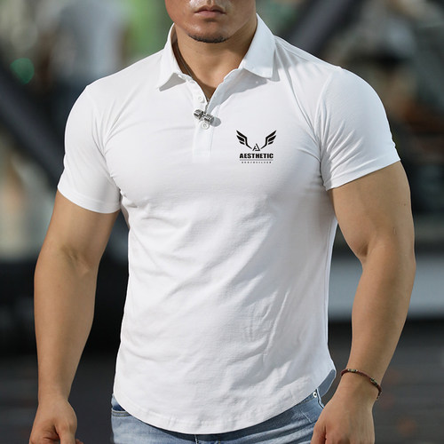 撸铁狼运动POLO衫短袖t恤翻领修身速干衣弹力健身教练工服定制
