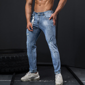 撸铁狼男潮款 运动健身牛仔裤 薄夏小脚破洞弹力透气肌肉训练可深蹲