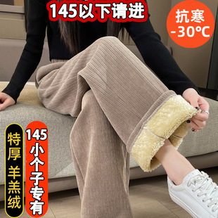 小个子雪尼尔阔腿裤女秋冬新款羊羔绒休闲直筒加厚加绒裤子女冬XS