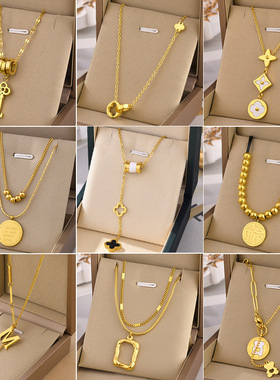 钛钢项链女个性奢华组合项链小众设计风格欧美时尚流行锁骨链饰品