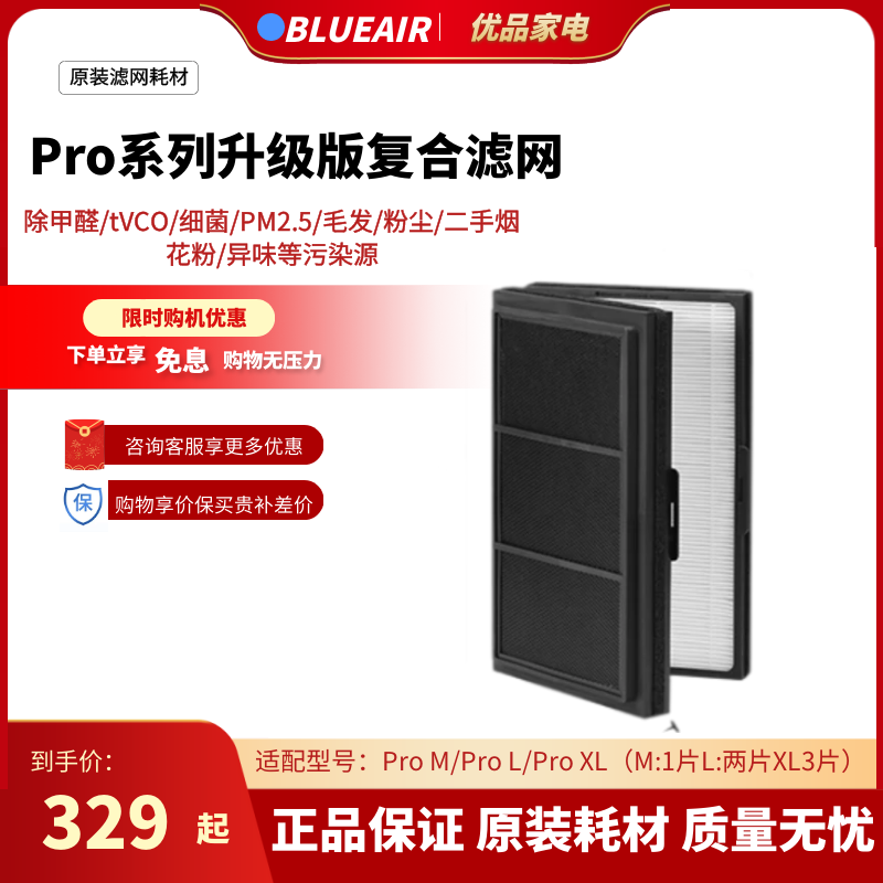Blueair滤网 ProM/Pro L/Pro XL适用升级版SmokeStop复合型过滤芯