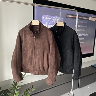 美式复古立领鹿皮绒羽绒服男宽松休闲潮牌简约90绒保暖夹克外套潮