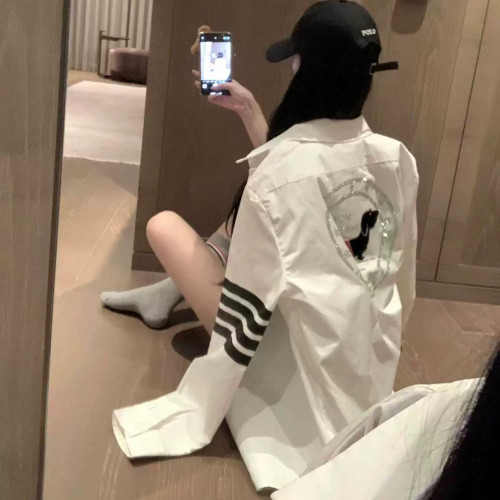 ZDJZOG四条杠小狗烫钻防晒衬衫