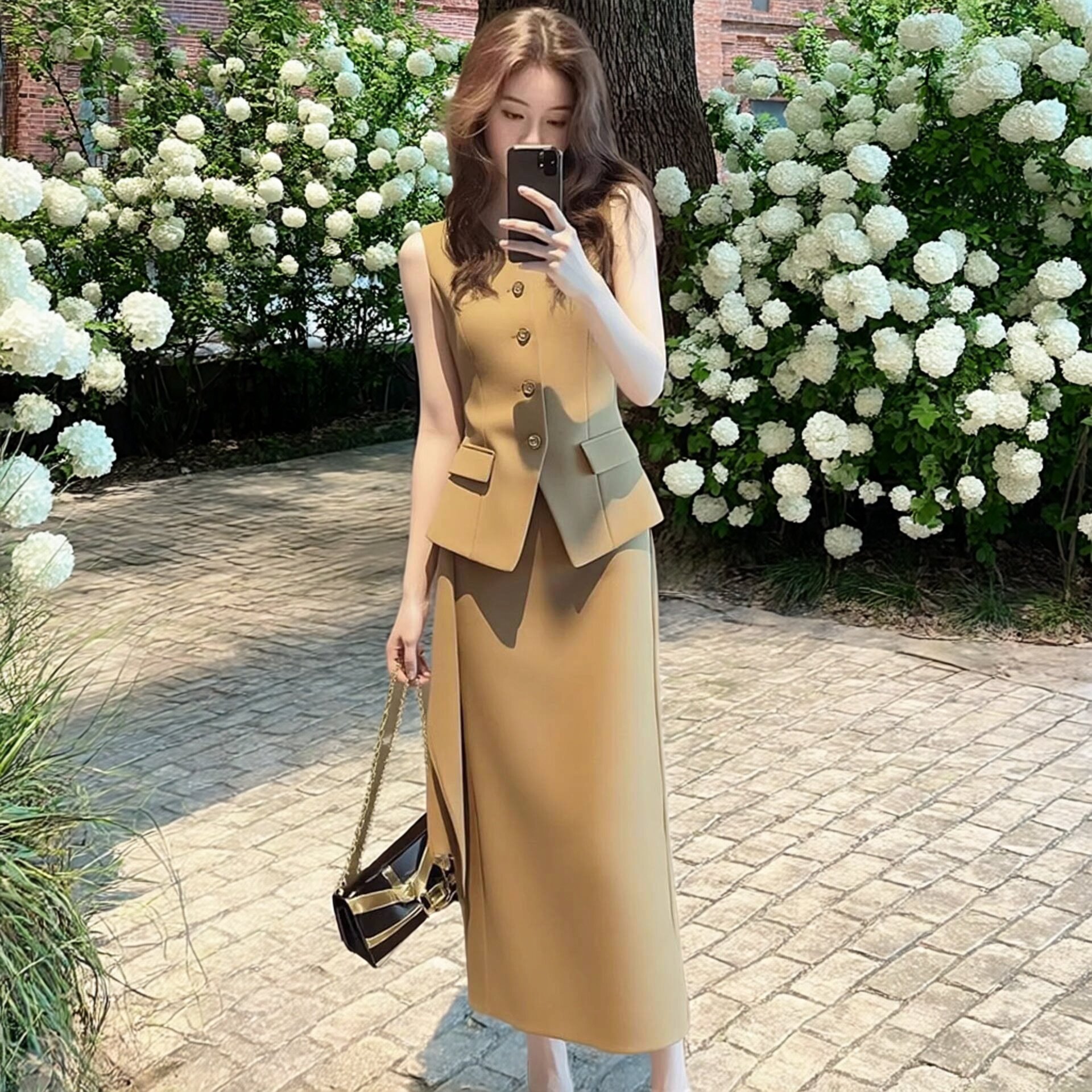 高级感小洋装无袖西装套装裙女春夏小个子职业气质成熟御姐两件套