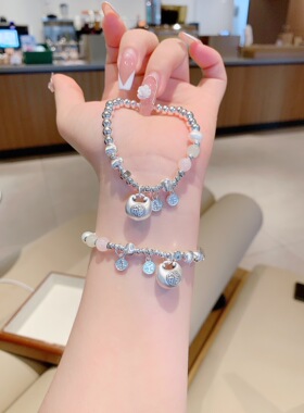 天然草莓晶吉祥胖福纯银手链招财纳福大银珠手串纯银999手串