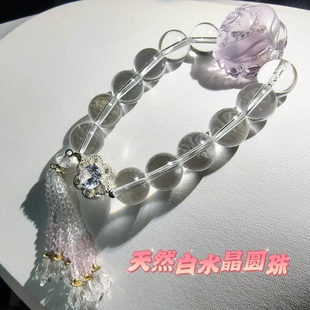 保真天然白水晶圆珠紫水晶九尾狐狐狸凤九手链女款单圈时尚手串