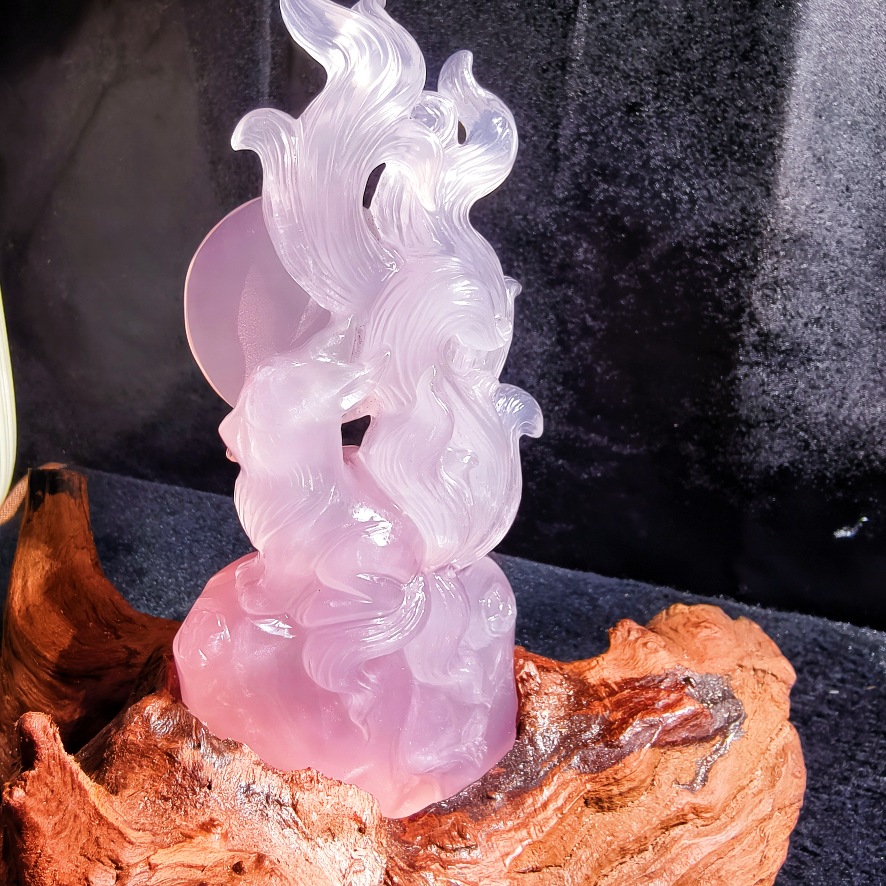 《狐公主》正品天然粉晶水晶九尾狐狐狸摆件女桃花招米凤九山海经