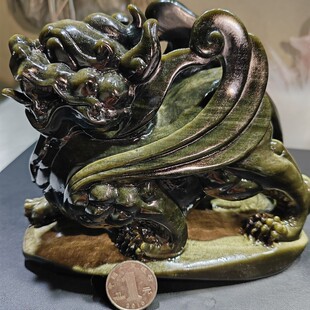 精品天然高端原矿黑耀石金耀石大貔貅皮休摆件居家办公室