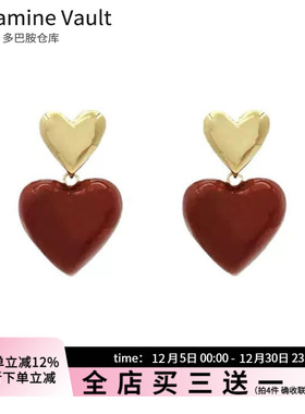 多巴胺仓库」晚巷风.红色复古爱心耳钉文艺甜美个性气质百搭耳环