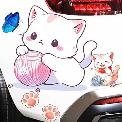 装饰可爱猫咪电动摩托卡通车贴画