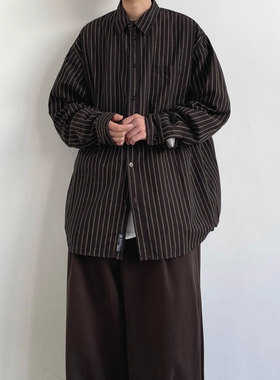 日系复古宽松条纹衬衫男春秋季新款潮流休闲长袖休闲百搭衬衫上衣