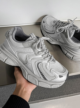 2025新款夏季男士休闲鞋透气网面老爹鞋运动网鞋潮增高厚底鞋子男