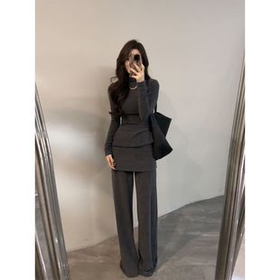 遮肉显瘦套装 大婷婷 高领上衣高腰微喇休闲裤 新款 DT1779 冬季