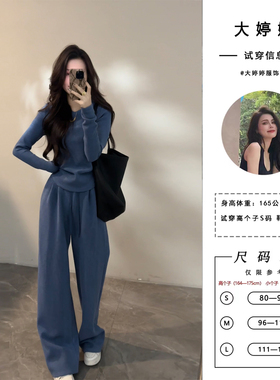 大婷婷 冬季新款慵懒时尚绵羊毛显瘦通勤百搭简约休闲套装DT1755