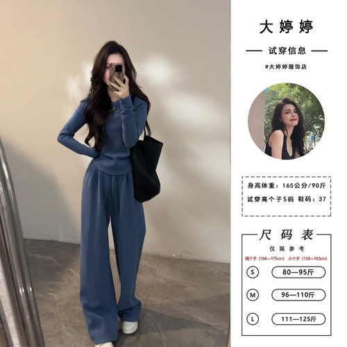 大婷婷 冬季新款慵懒时尚绵羊毛显瘦通勤百搭简约休闲套装DT1755