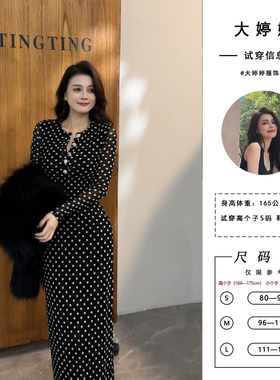 大婷婷 长袖裙子波点秋冬季新款连衣裙显瘦气质赫本风长裙DT1665