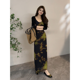 度假风吊带裙时尚 显瘦V领长款 百搭连衣裙DT1896 春夏新款 大婷婷